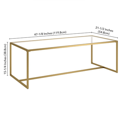 Table basse en verre doré et en acier de 47 po