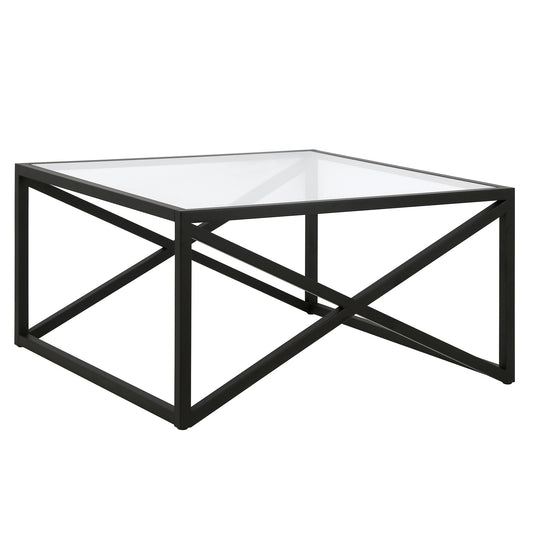 Table basse carrée en verre noir et acier de 32 po