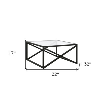 Table basse carrée en verre noir et acier de 32 po