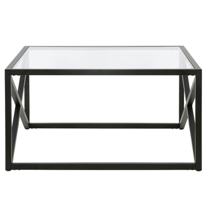 Table basse carrée en verre noir et acier de 32 po