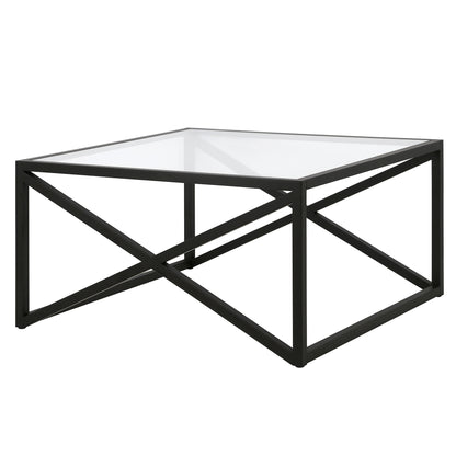 Table basse carrée en verre noir et acier de 32 po