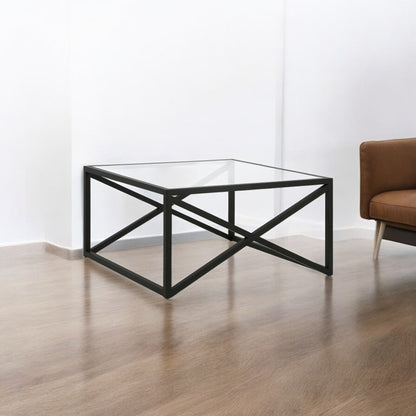 Table basse carrée en verre noir et acier de 32 po