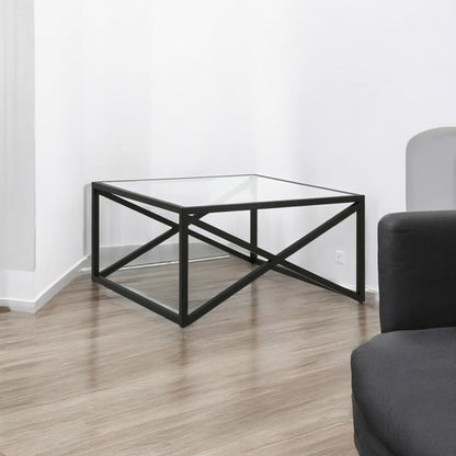 Table basse carrée en verre noir et acier de 32 po