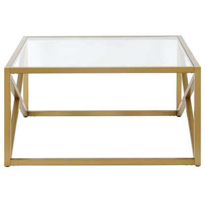 Table basse carrée en verre doré et acier de 32 po