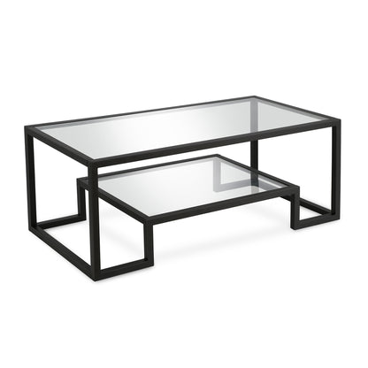 Table basse en verre et acier transparent et noir de 45 po avec étagère