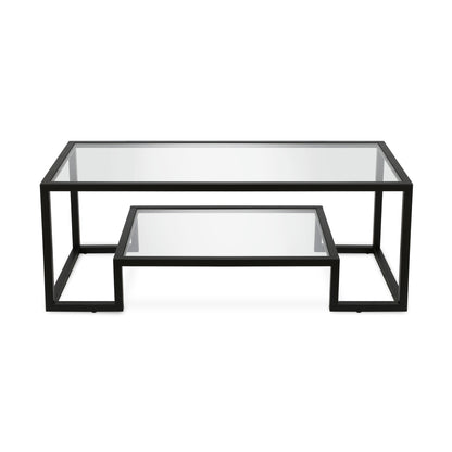 Table basse en verre et acier transparent et noir de 45 po avec étagère