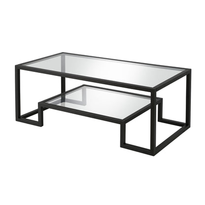 Table basse en verre et acier transparent et noir de 45 po avec étagère