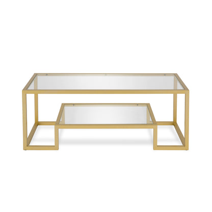 45" Clear And Gold Glass And Steel Coffee Table With Shelf