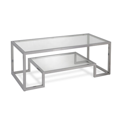 Table basse en verre argenté et acier de 45 po avec étagère