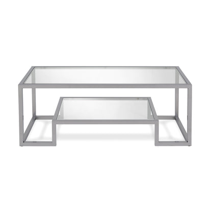 Table basse en verre argenté et acier de 45 po avec étagère