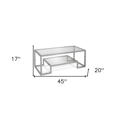 Table basse en verre argenté et acier de 45 po avec étagère