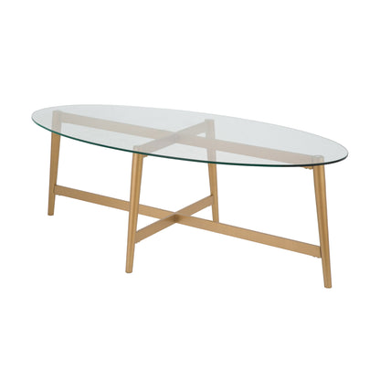 Table basse ovale en verre transparent et acier doré de 50 po