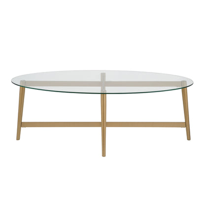 Table basse ovale en verre transparent et acier doré de 50 po