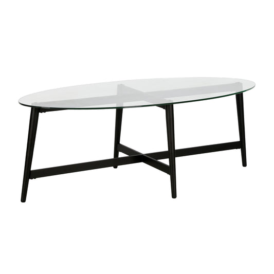 Table basse ovale en verre et acier transparent et noir de 50 po