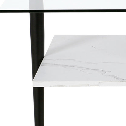 Table basse en verre noir et acier de 47 po avec étagère