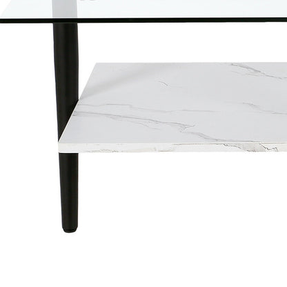 Table basse en verre noir et acier de 47 po avec étagère