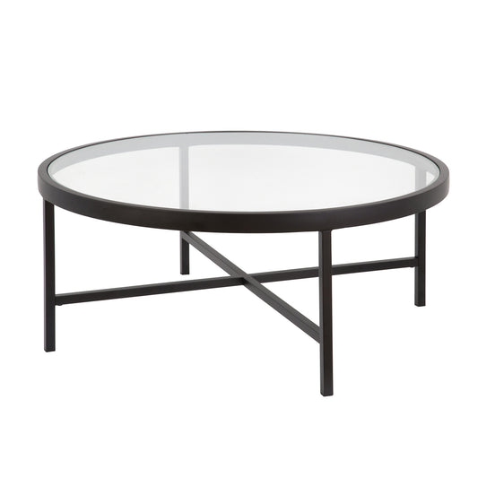 Table basse ronde en verre noir et acier de 36 po