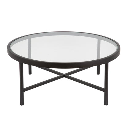 Table basse ronde en verre noir et acier de 36 po