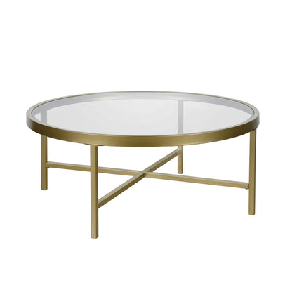 Table basse ronde en verre doré et acier de 36 po