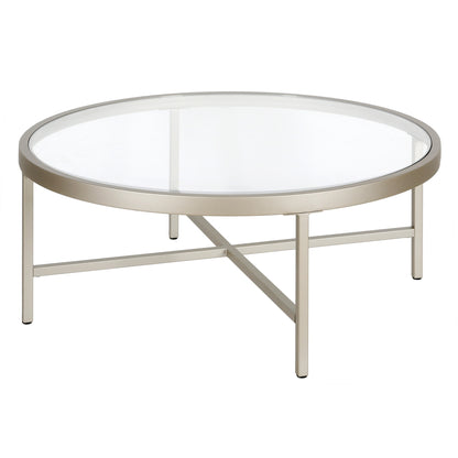 Table basse ronde en verre argenté et en acier de 36 po