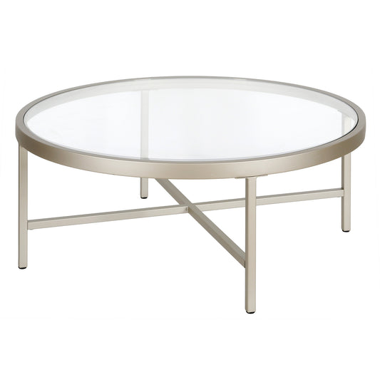 Table basse ronde en verre argenté et en acier de 36 po