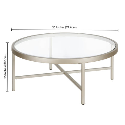 Table basse ronde en verre argenté et en acier de 36 po