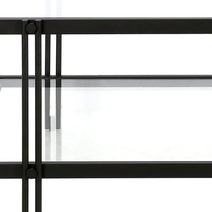 Table basse carrée en verre et acier transparent et noir de 32 po avec étagère