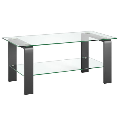 Table basse en verre et acier gris de 40 po avec étagère