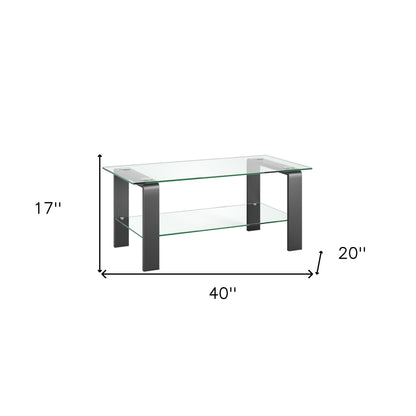 Table basse en verre et acier gris de 40 po avec étagère