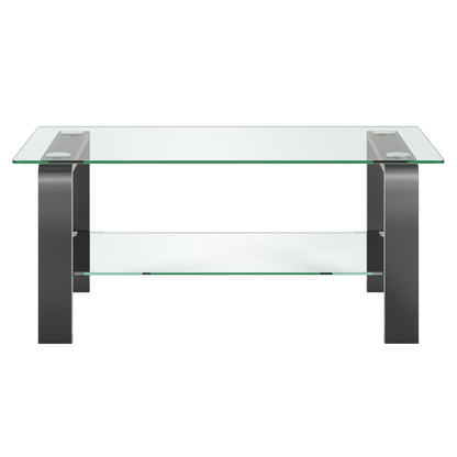 Table basse en verre et acier gris de 40 po avec étagère