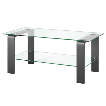 Table basse en verre et acier gris de 40 po avec étagère