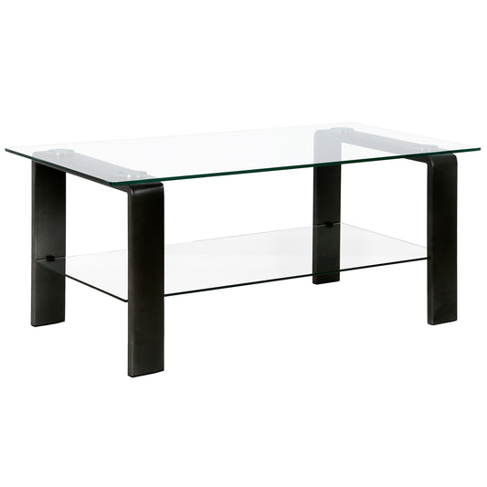 Table basse en verre noir et acier de 40 po avec étagère