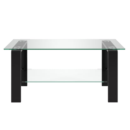 Table basse en verre noir et acier de 40 po avec étagère