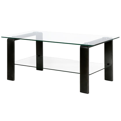 Table basse en verre noir et acier de 40 po avec étagère