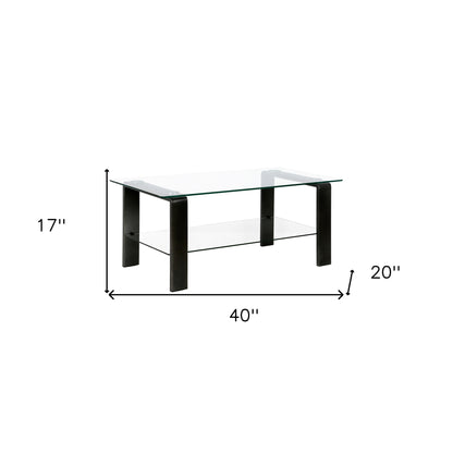 Table basse en verre noir et acier de 40 po avec étagère