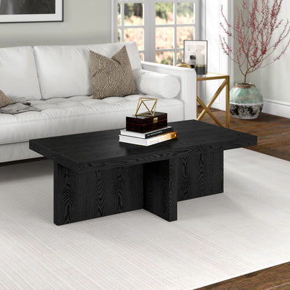 44" Black Faux Wood Grain Wide Coffee Table