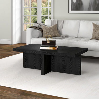 44" Black Faux Wood Grain Wide Coffee Table