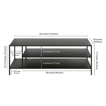 Table basse en acier noir de 46 po avec deux étagères