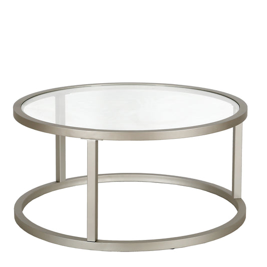 Table basse ronde en verre argenté et en acier de 35 po