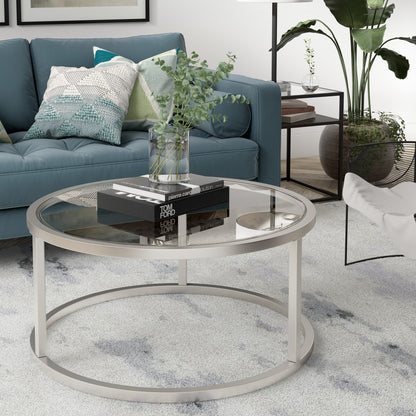 Table basse ronde en verre argenté et en acier de 35 po