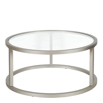 Table basse ronde en verre argenté et en acier de 35 po