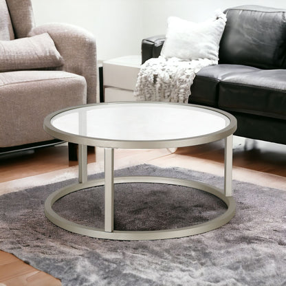 Table basse ronde en verre argenté et en acier de 35 po