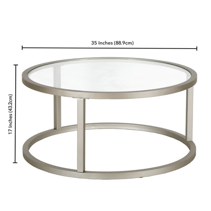 Table basse ronde en verre argenté et en acier de 35 po