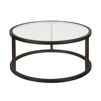 Table basse ronde en verre noir et acier de 35 po