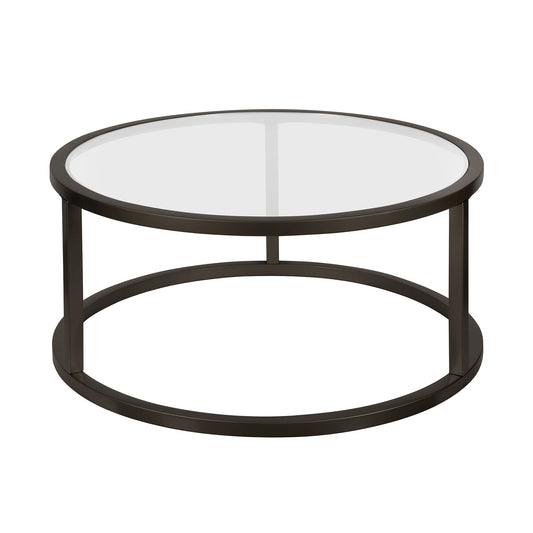 Table basse ronde en verre noir et acier de 35 po