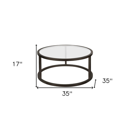 Table basse ronde en verre noir et acier de 35 po