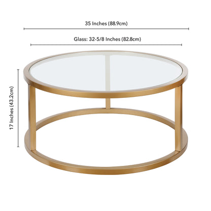 Table basse ronde en verre doré et acier de 35 po