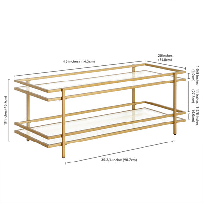 Table basse en verre doré et acier de 45 po avec étagère