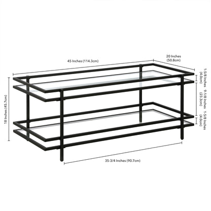 Table basse en verre noir et acier de 45 po avec étagère