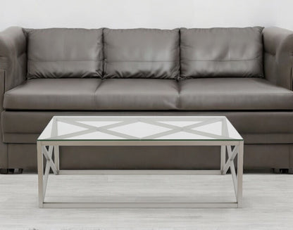 Table basse en verre argenté et en acier de 46 po